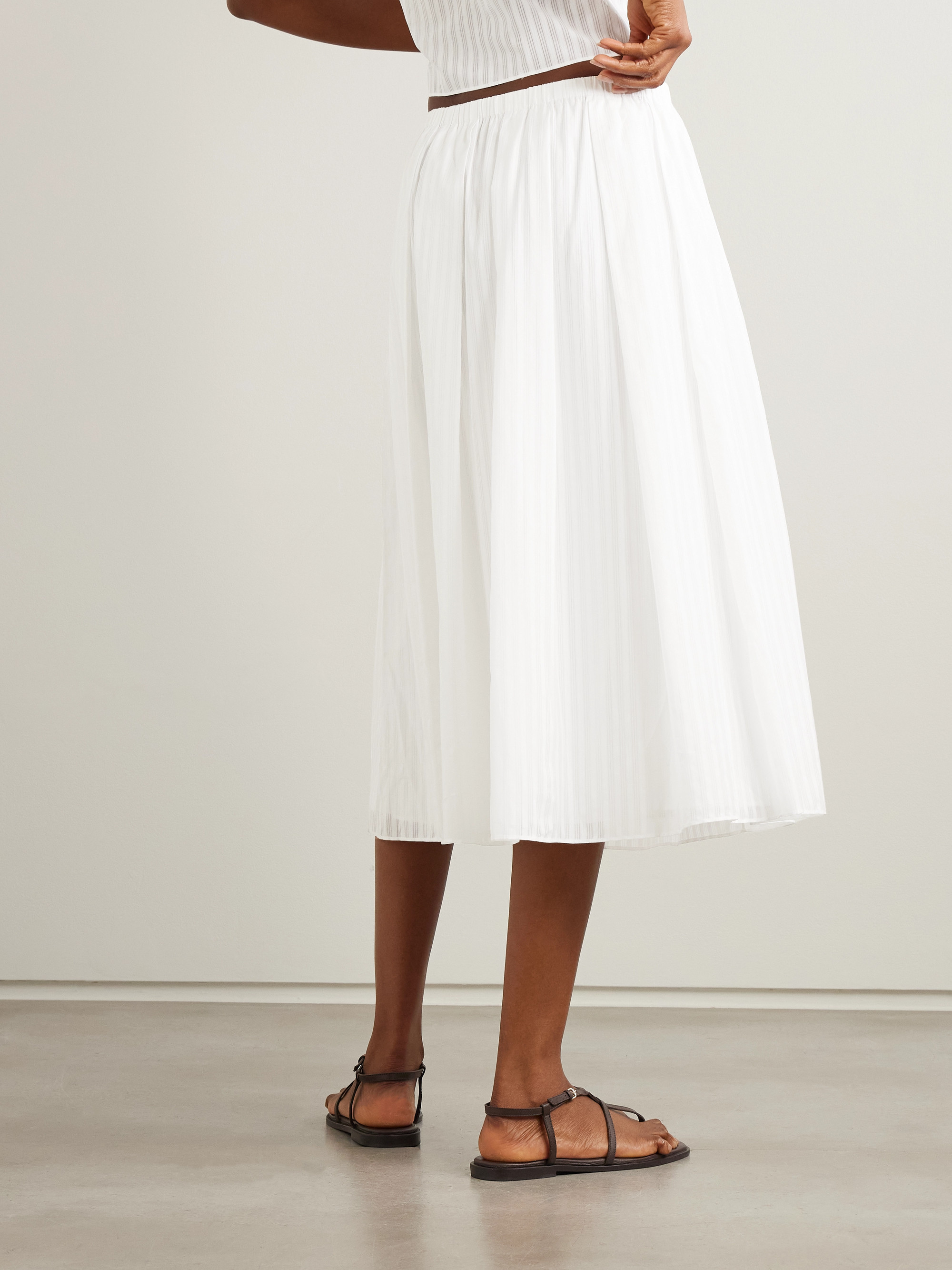 Theory Pleated striped cotton-poplin midi skirt