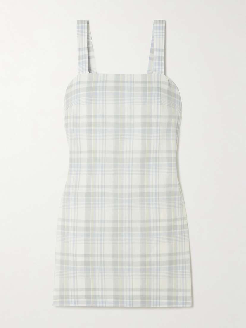 Theory Checked Cotton And Linen-blend Mini Dress