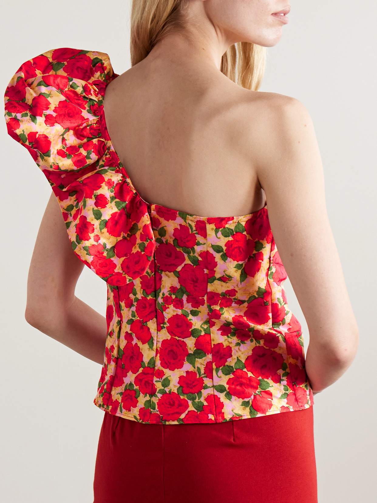 Kika Vargas Yazmeen One-shoulder Ruffled Floral-print Taffeta Top In Multi