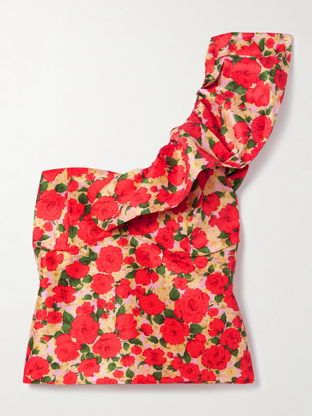 Kika Vargas Yazmeen One-shoulder Ruffled Floral-print Taffeta Top