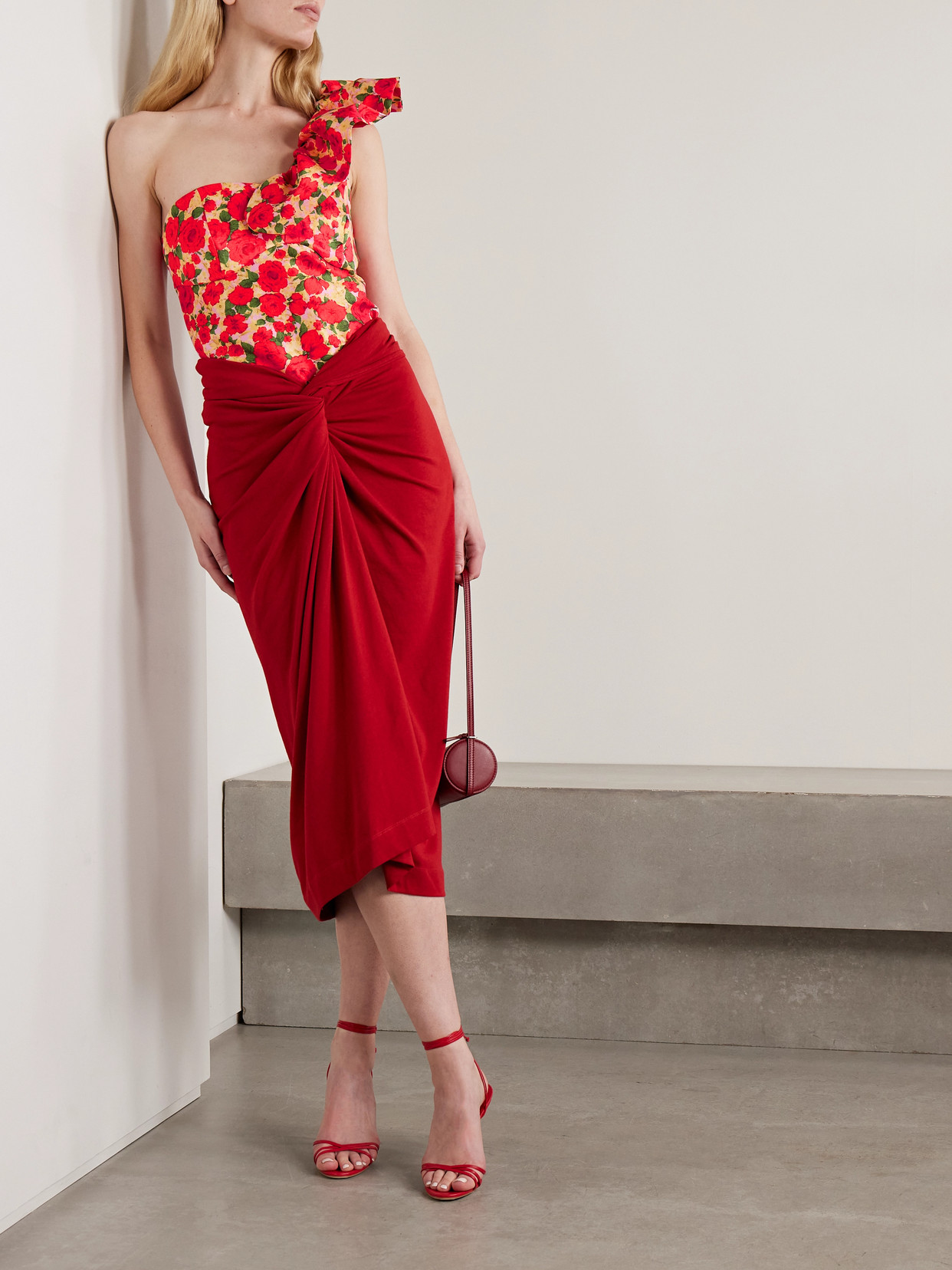 Kika Vargas Yazmeen One-shoulder Ruffled Floral-print Taffeta Top In Multi