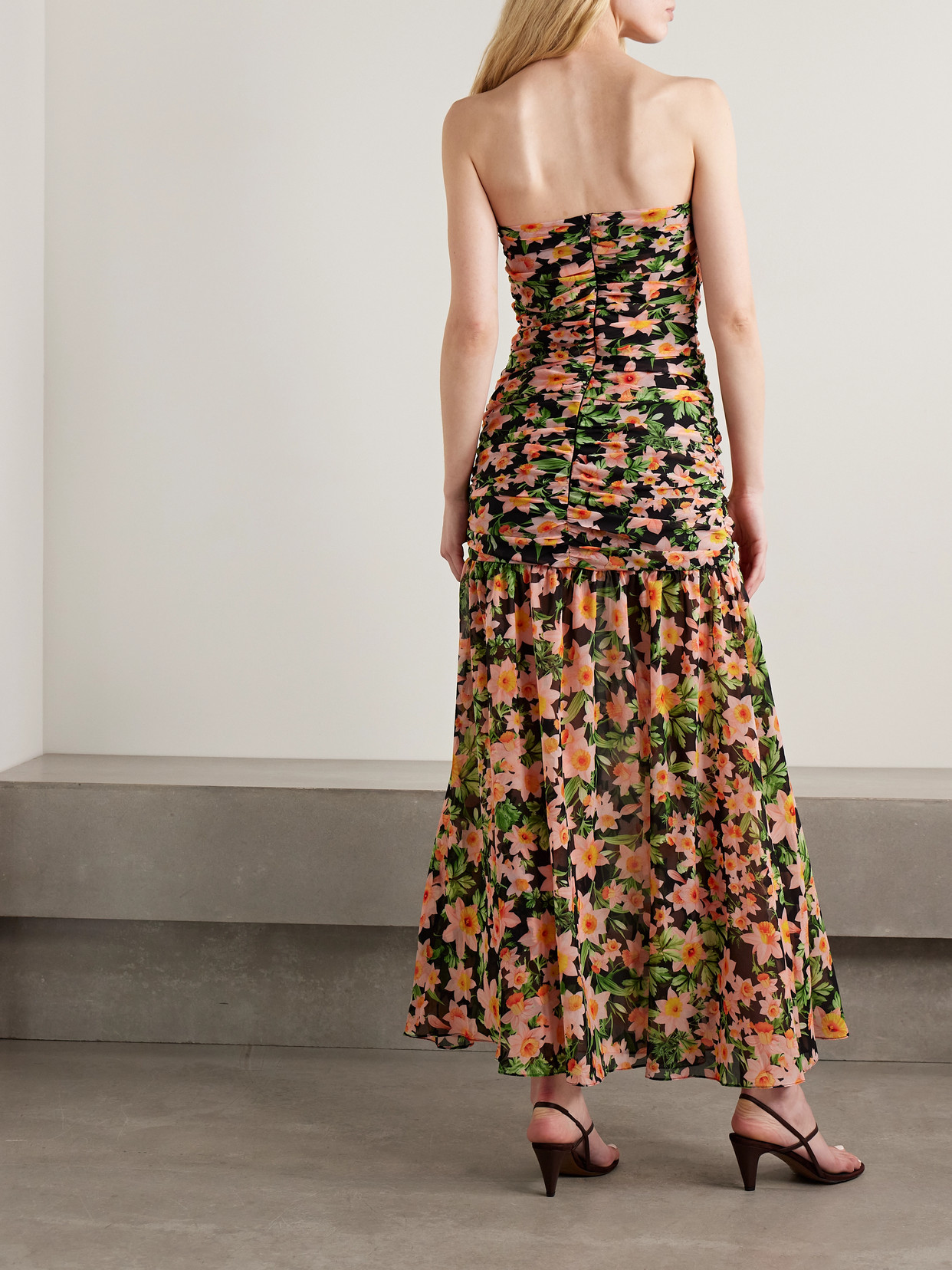 Kika Vargas Viola Lace-trimmed Floral-print Chiffon Midi Dress In Multi