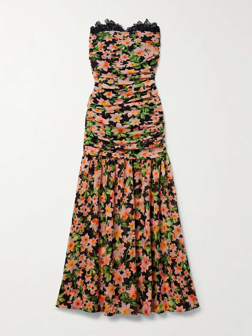 Kika Vargas Viola Lace-trimmed Floral-print Chiffon Midi Dress