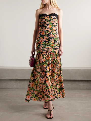 Kika Vargas Viola lace-trimmed floral-print chiffon midi dress