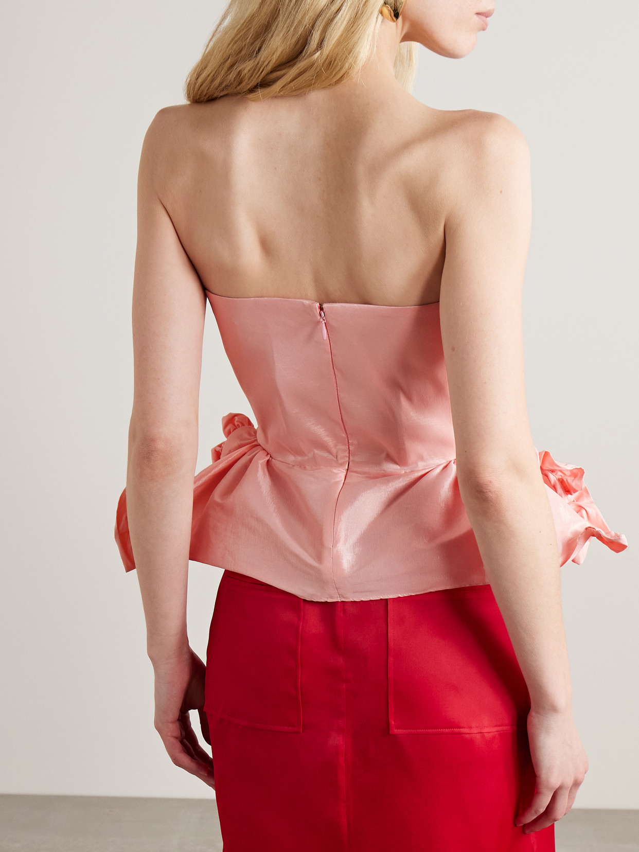 Kika Vargas Tasha Strapless Twist-front Ruffled Taffeta Top In Pink