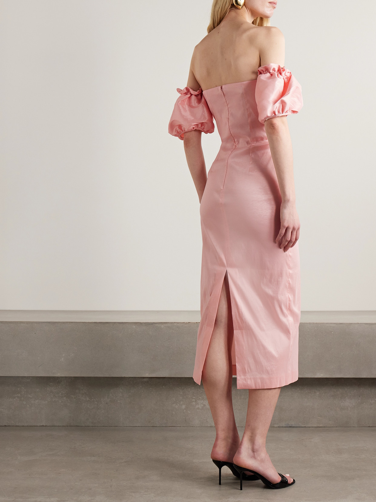 Kika Vargas Stella Off-the-shoulder Bow-detailed Taffeta Midi Dress In Pink
