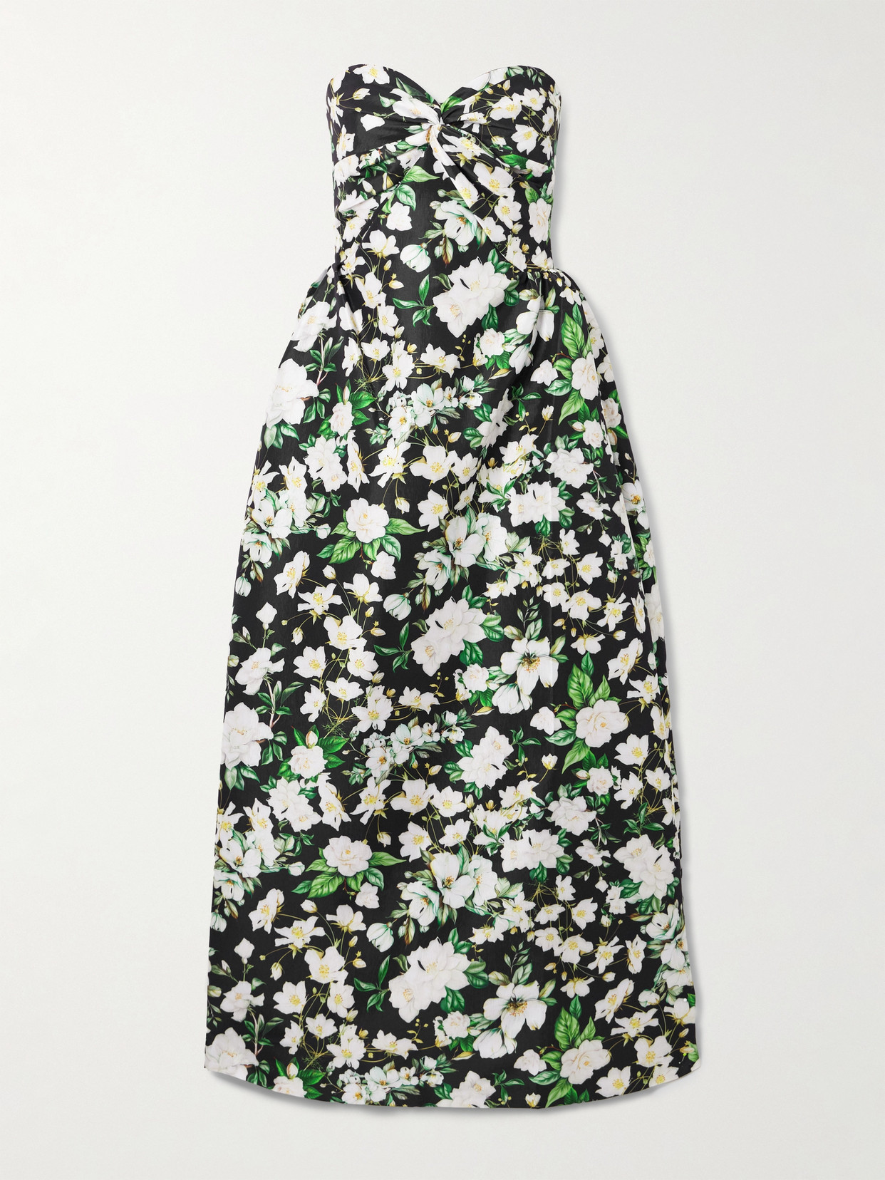 Kika Vargas Strapless Twist-front Floral-print Taffeta Maxi Dress In Black