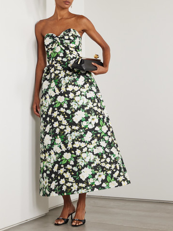Kika Vargas Strapless twist-front floral-print taffeta maxi dress