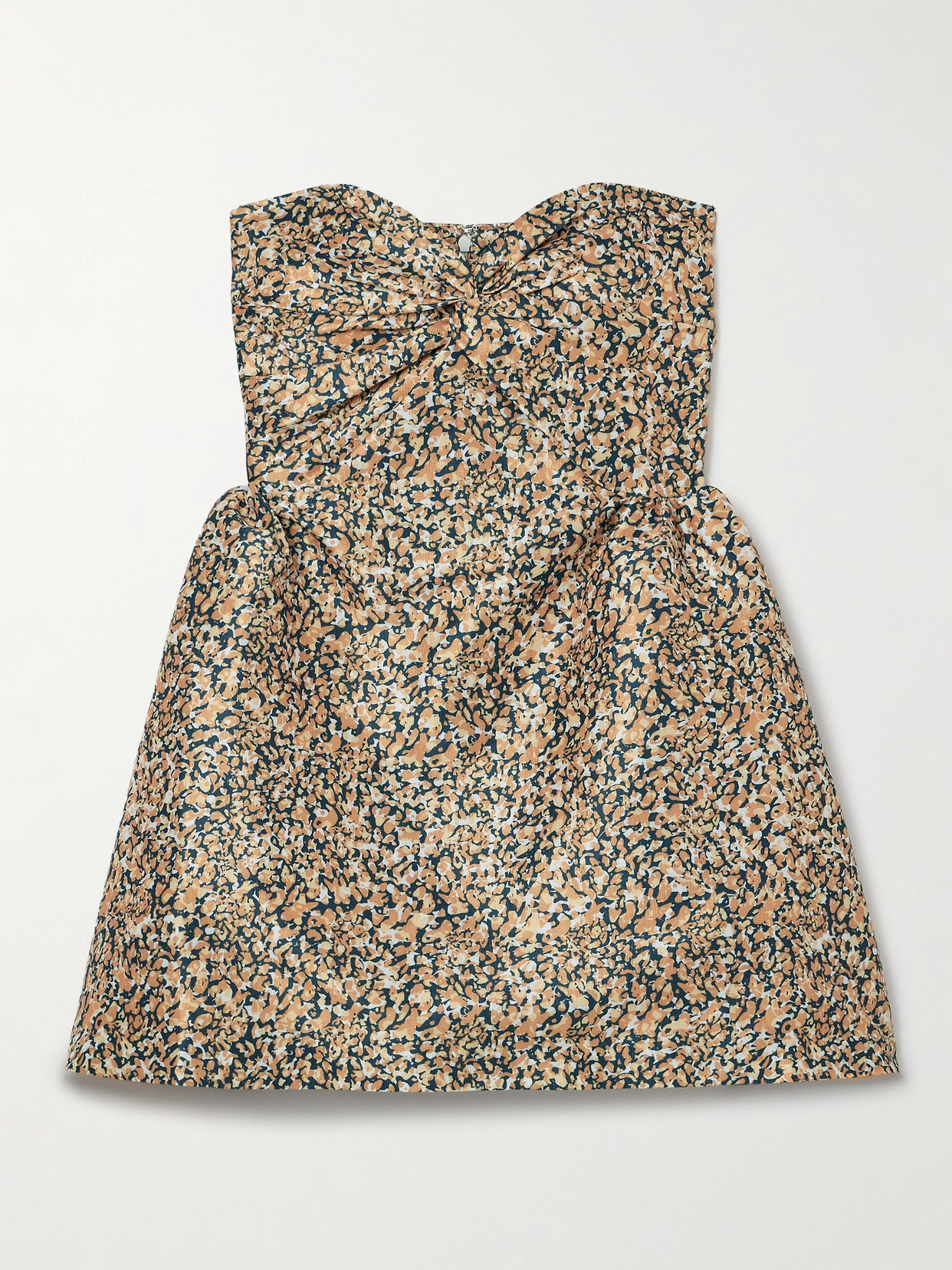 Kika Vargas Rossy Strapless Gathered Printed Taffeta Mini Dress In Brown