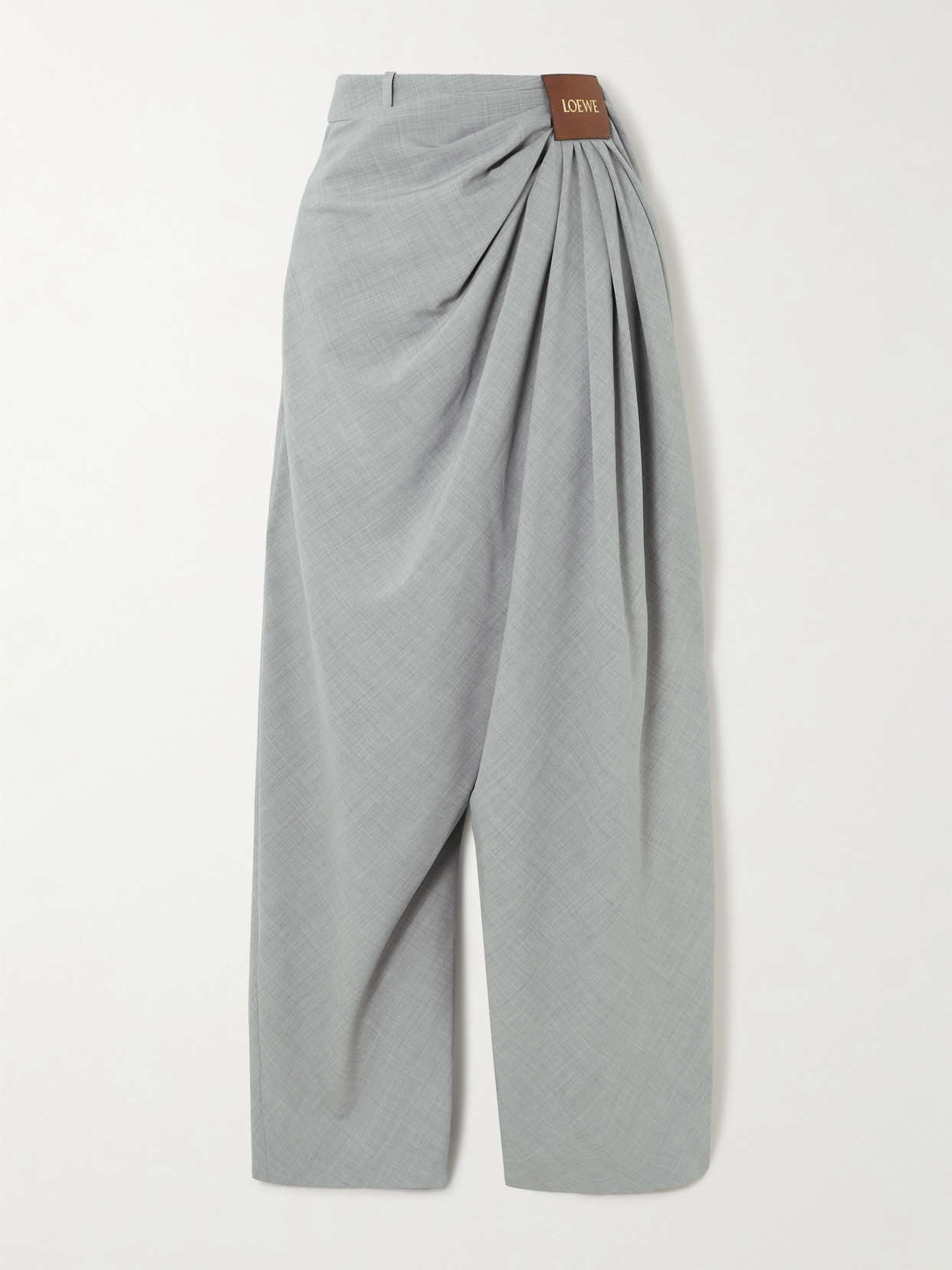 LOEWE - Paneled Draped Mélange Wool Pants - Gray