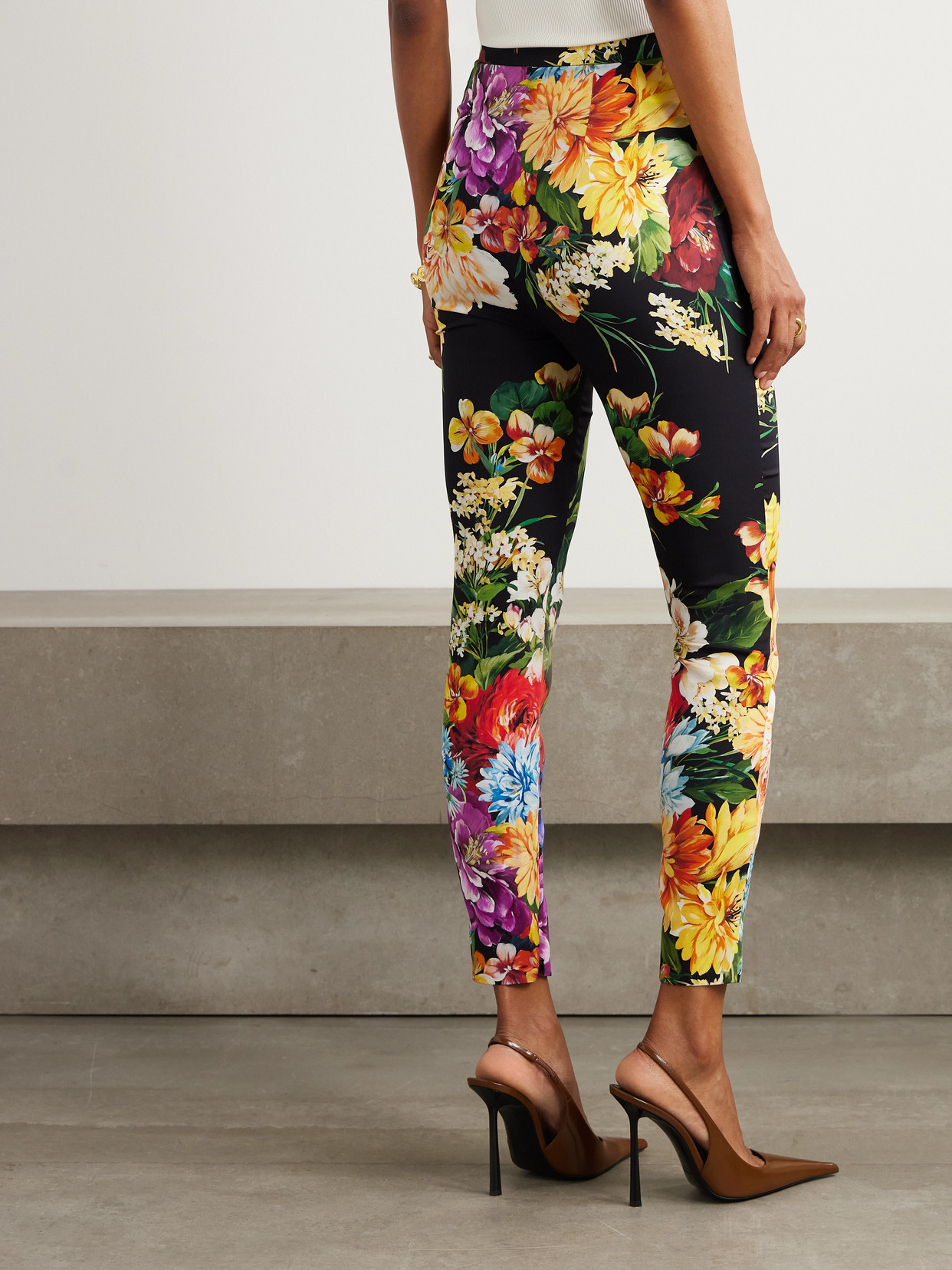 Dolce & Gabbana Floral-print Silk-blend Charmeuse Skinny Pants