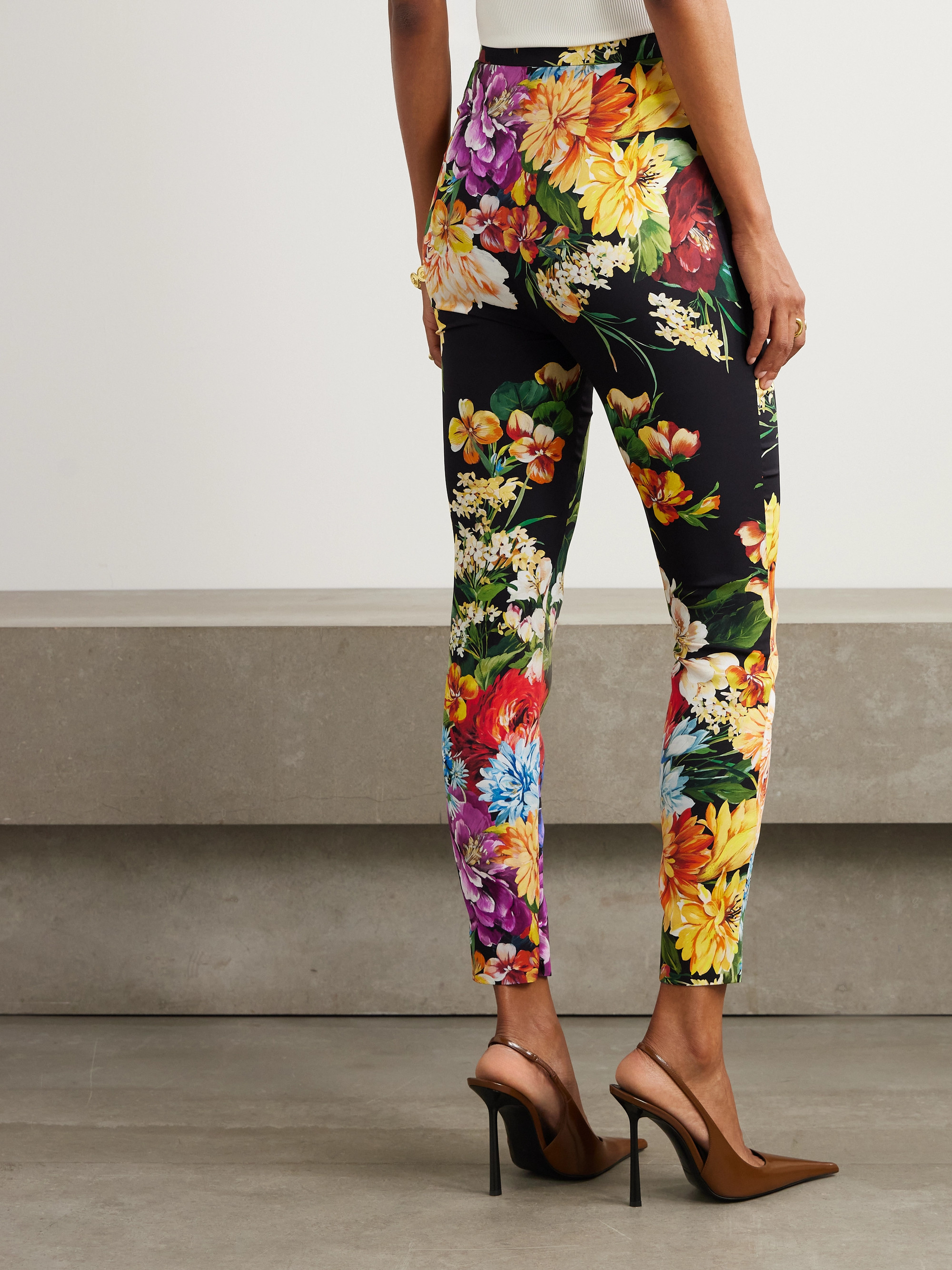 Dolce&Gabbana Floral-print silk-blend charmeuse skinny pants