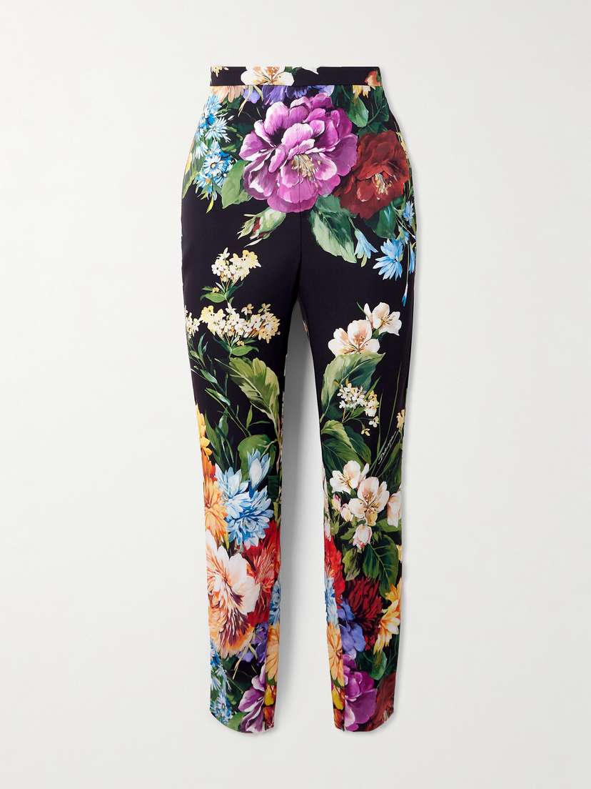 Dolce & Gabbana Floral-print Silk-blend Charmeuse Skinny Pants