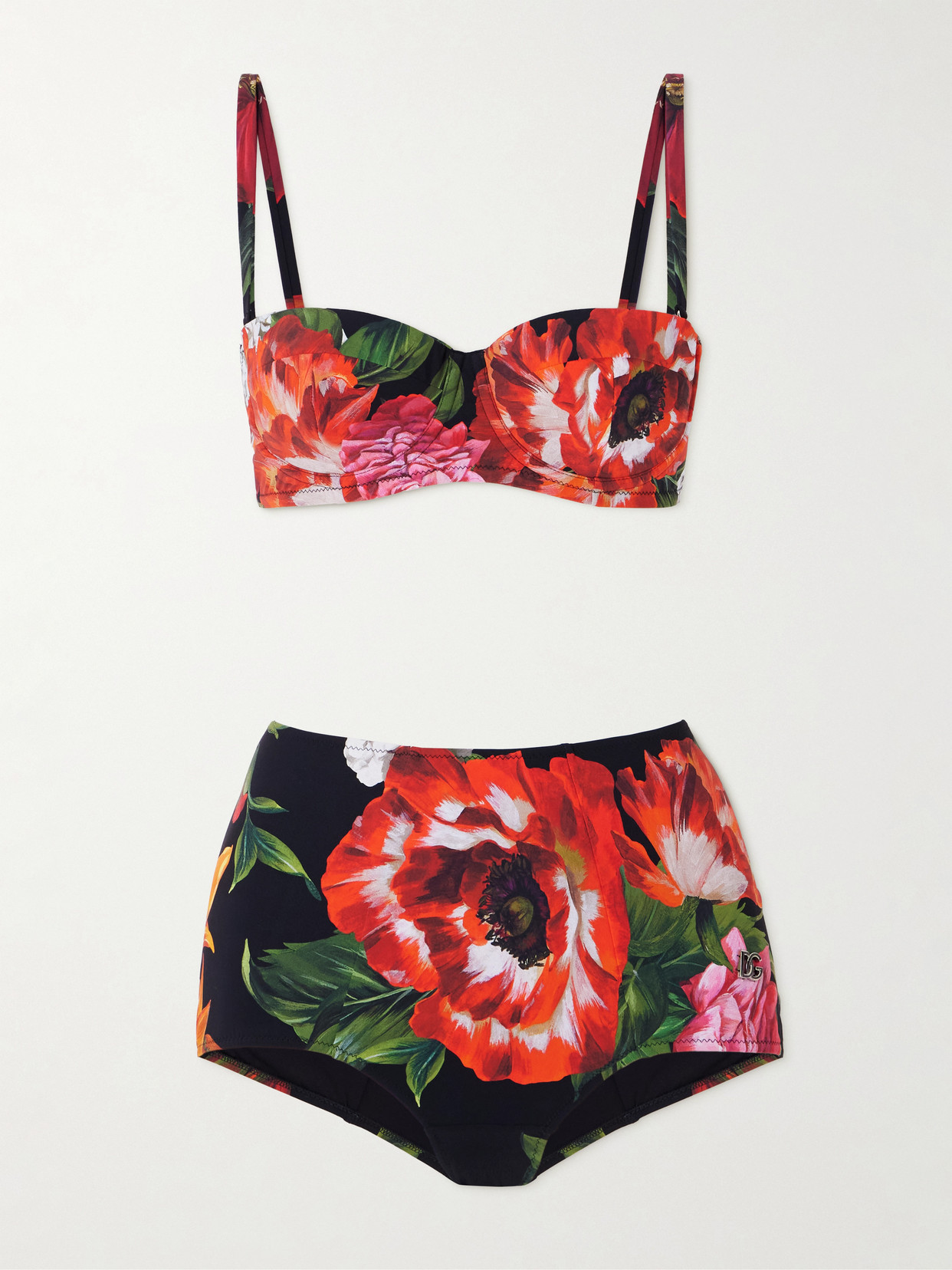 Dolce & Gabbana Convertible Floral-print Underwired Balconette Bikini In Red