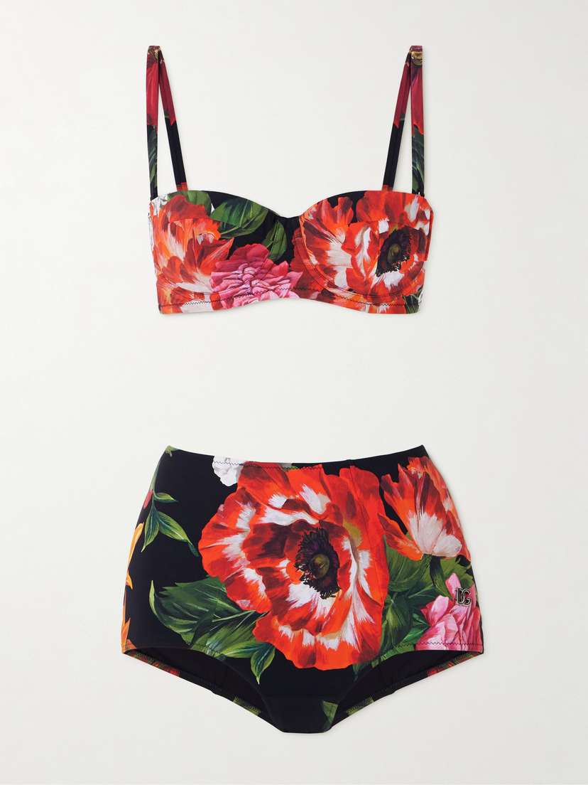Dolce & Gabbana Convertible Floral-print Underwired Balconette Bikini