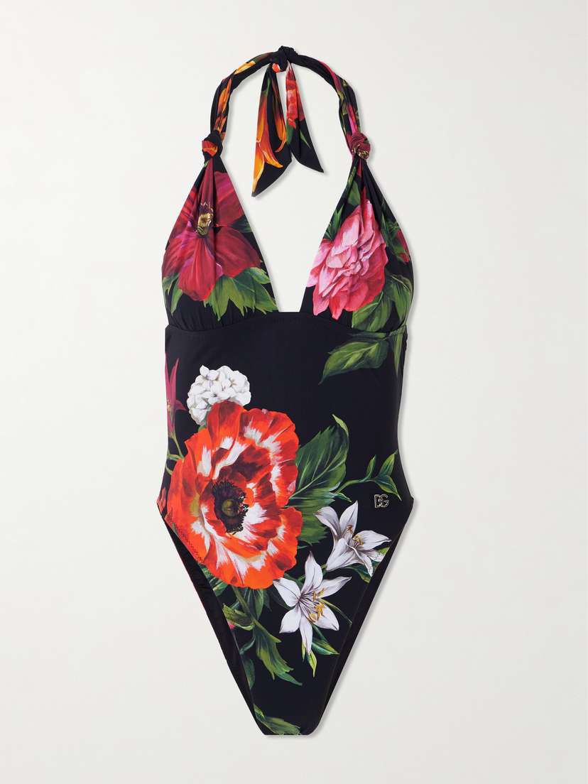 Dolce & Gabbana Floral-print Halterneck Swimsuit