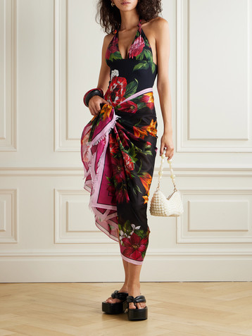 Dolce&Gabbana Floral-print halterneck swimsuit