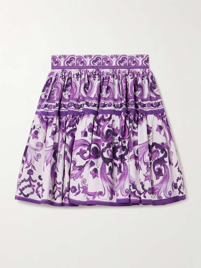 Dolce & Gabbana Printed Gathered Cotton-poplin Mini Skirt