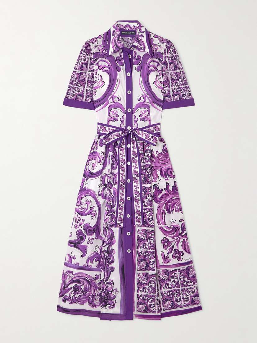 Dolce & Gabbana Belted Printed Cotton-poplin Midi Shirt Dress