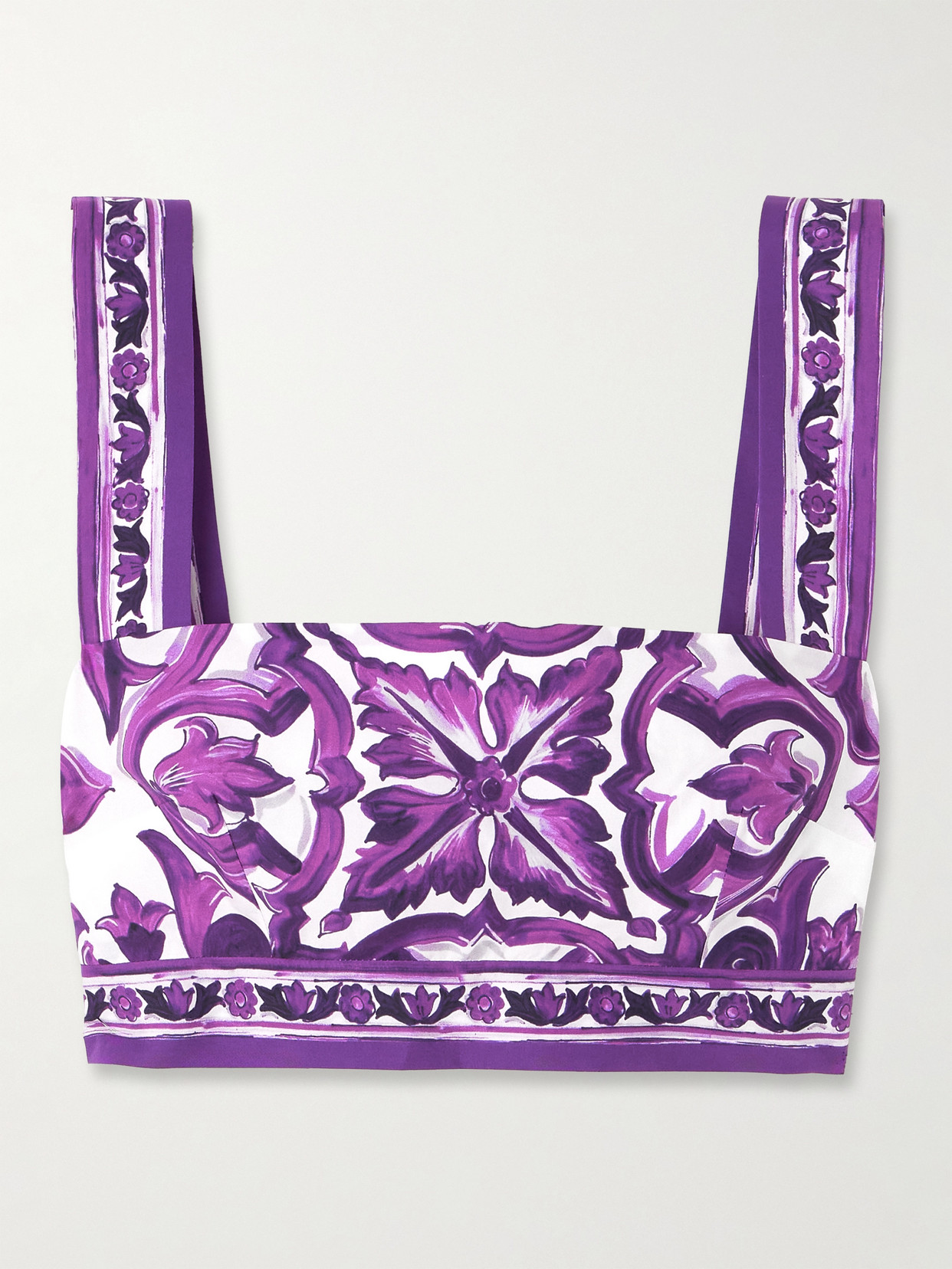 Dolce & Gabbana Cropped Printed Cotton-twill Top In Purple