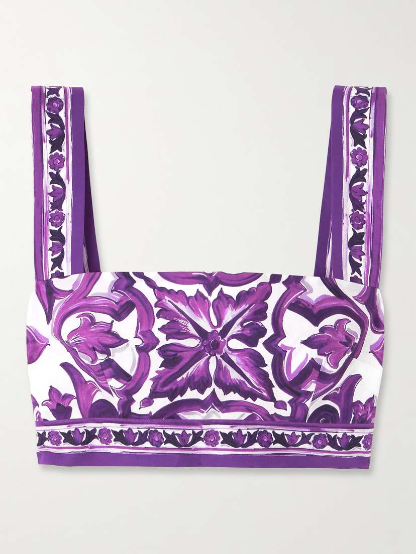 Dolce & Gabbana Cropped Printed Cotton-twill Top