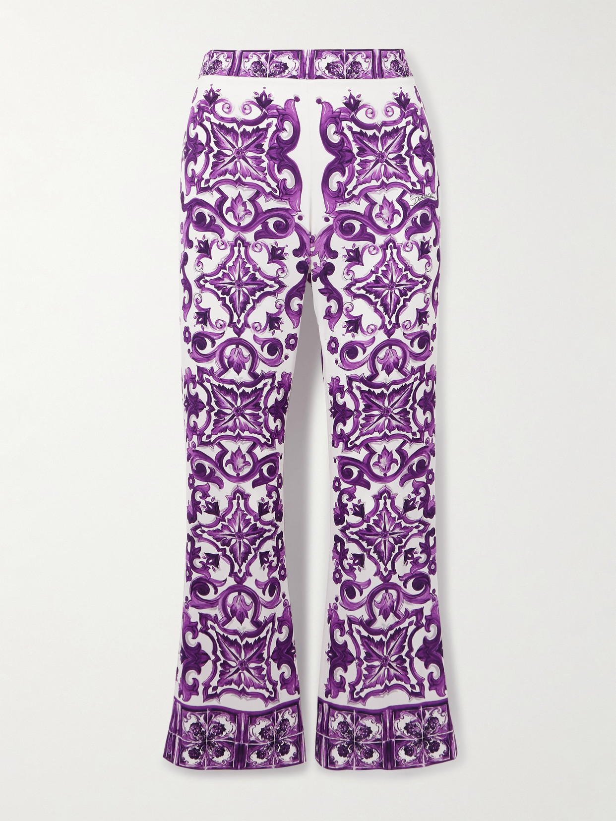 Dolce & Gabbana Maiolica Cropped Printed Silk-blend Flared Pants In Purple