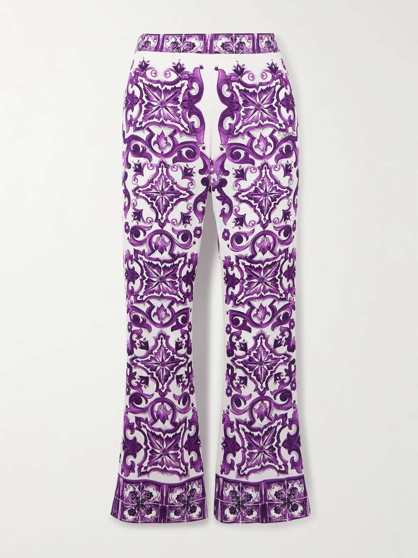 Dolce & Gabbana Maiolica Cropped Printed Silk-blend Flared Pants