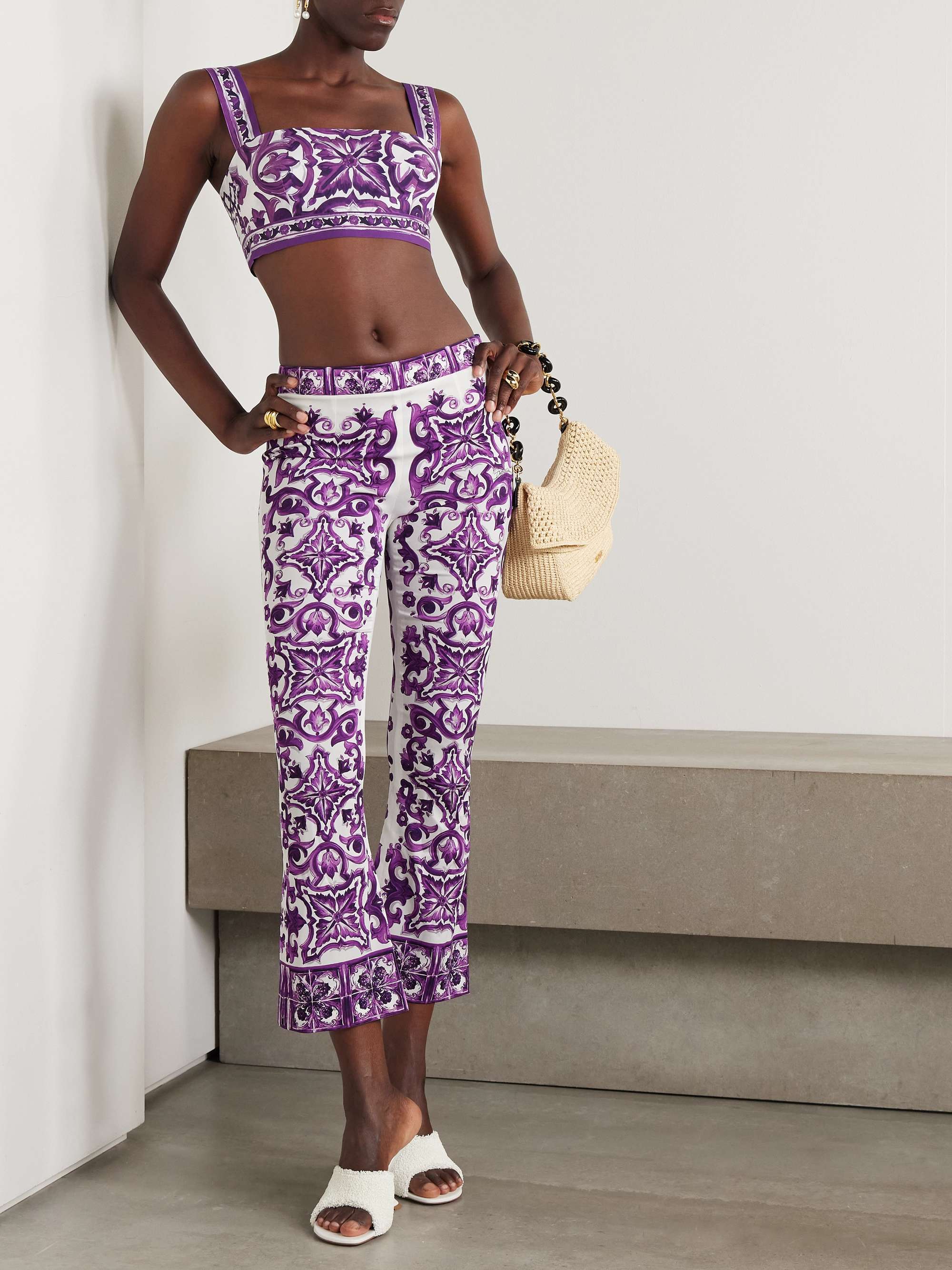 DOLCE&GABBANA Printed silk-blend crepe de chine flared pants