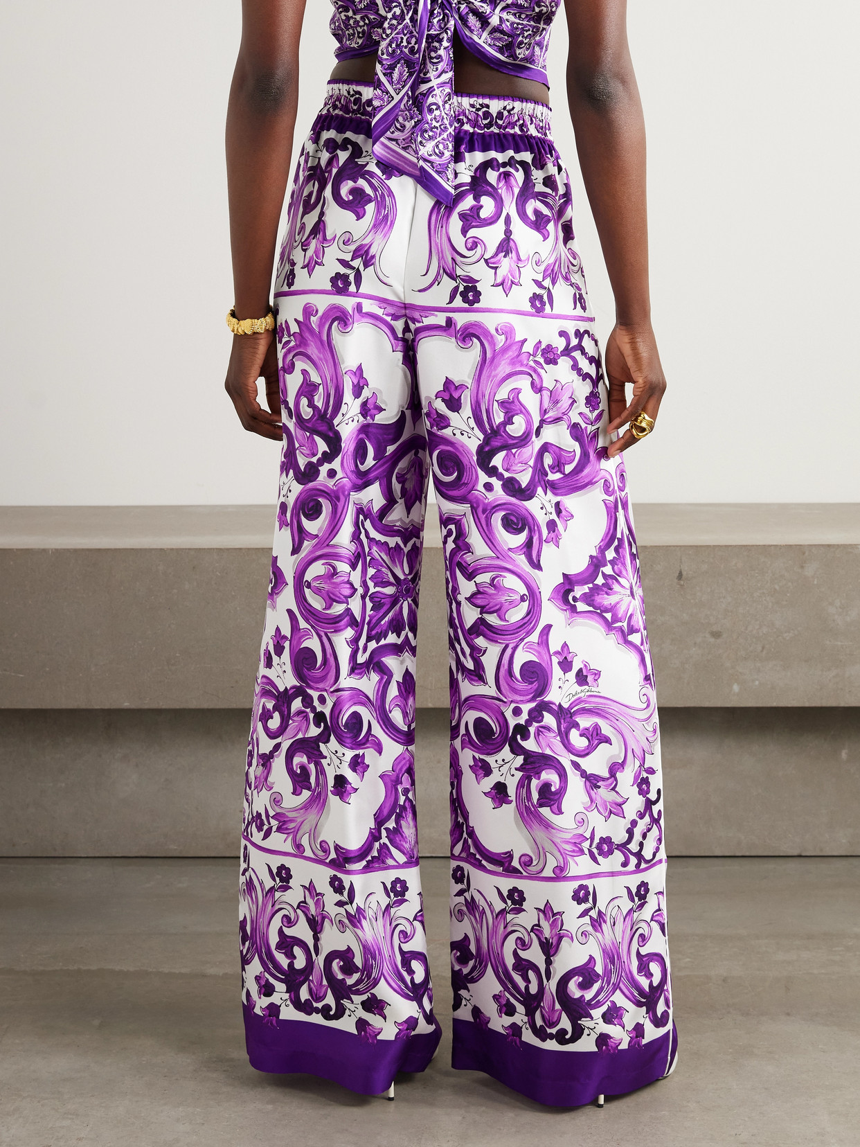 Dolce & Gabbana Printed Silk-twill Wide-leg Pants