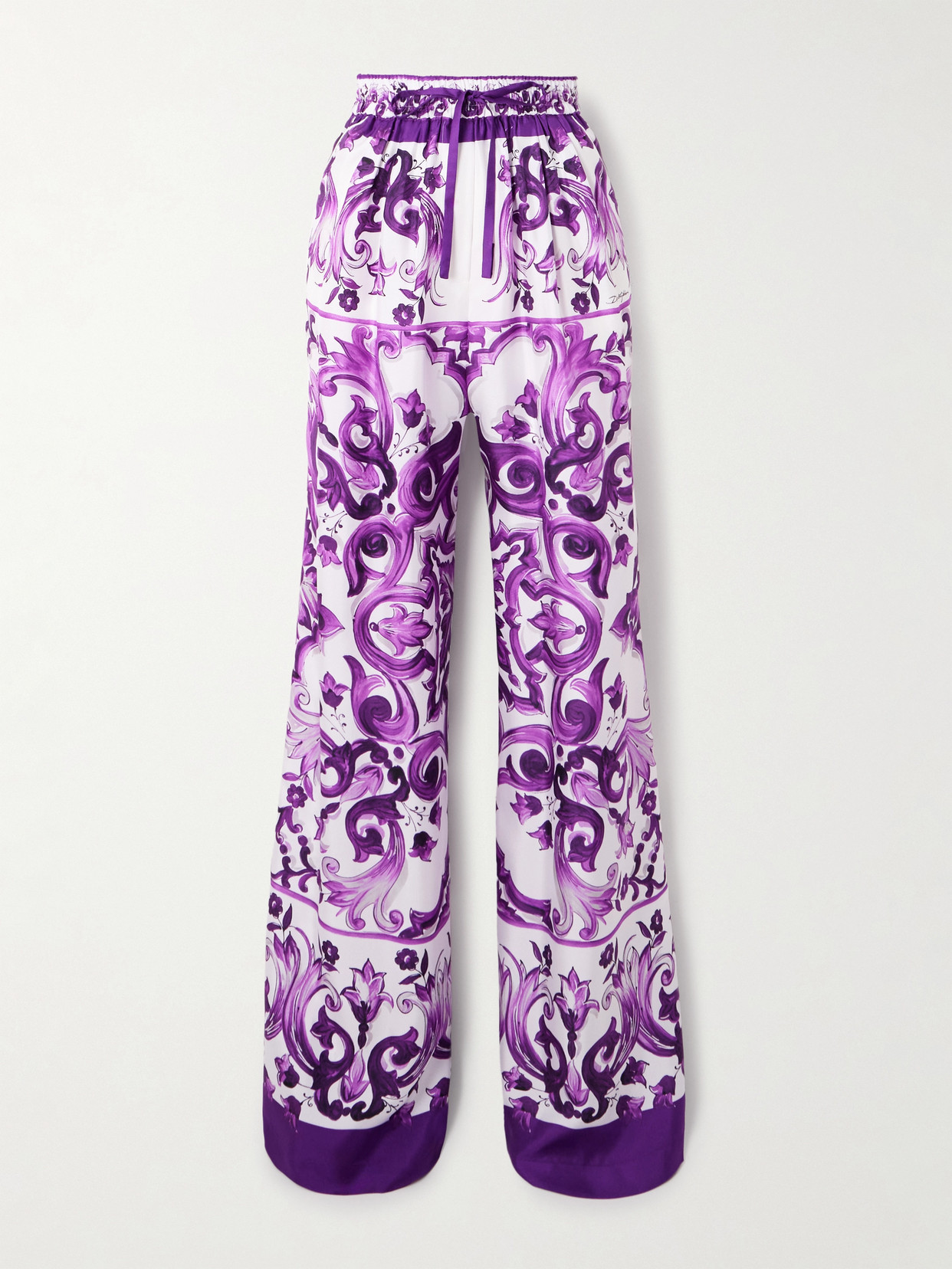 Dolce & Gabbana Printed Silk-twill Wide-leg Pants