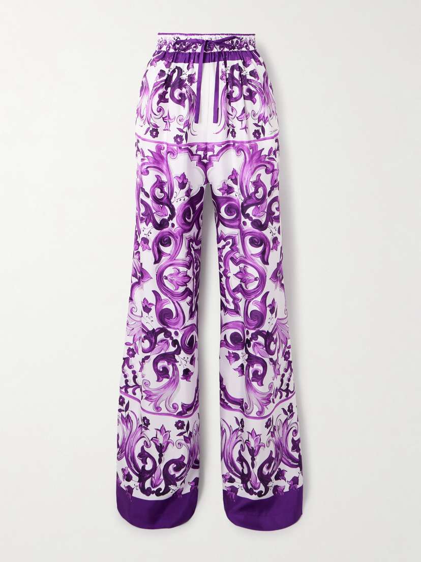 Dolce & Gabbana Printed Silk-twill Wide-leg Pants