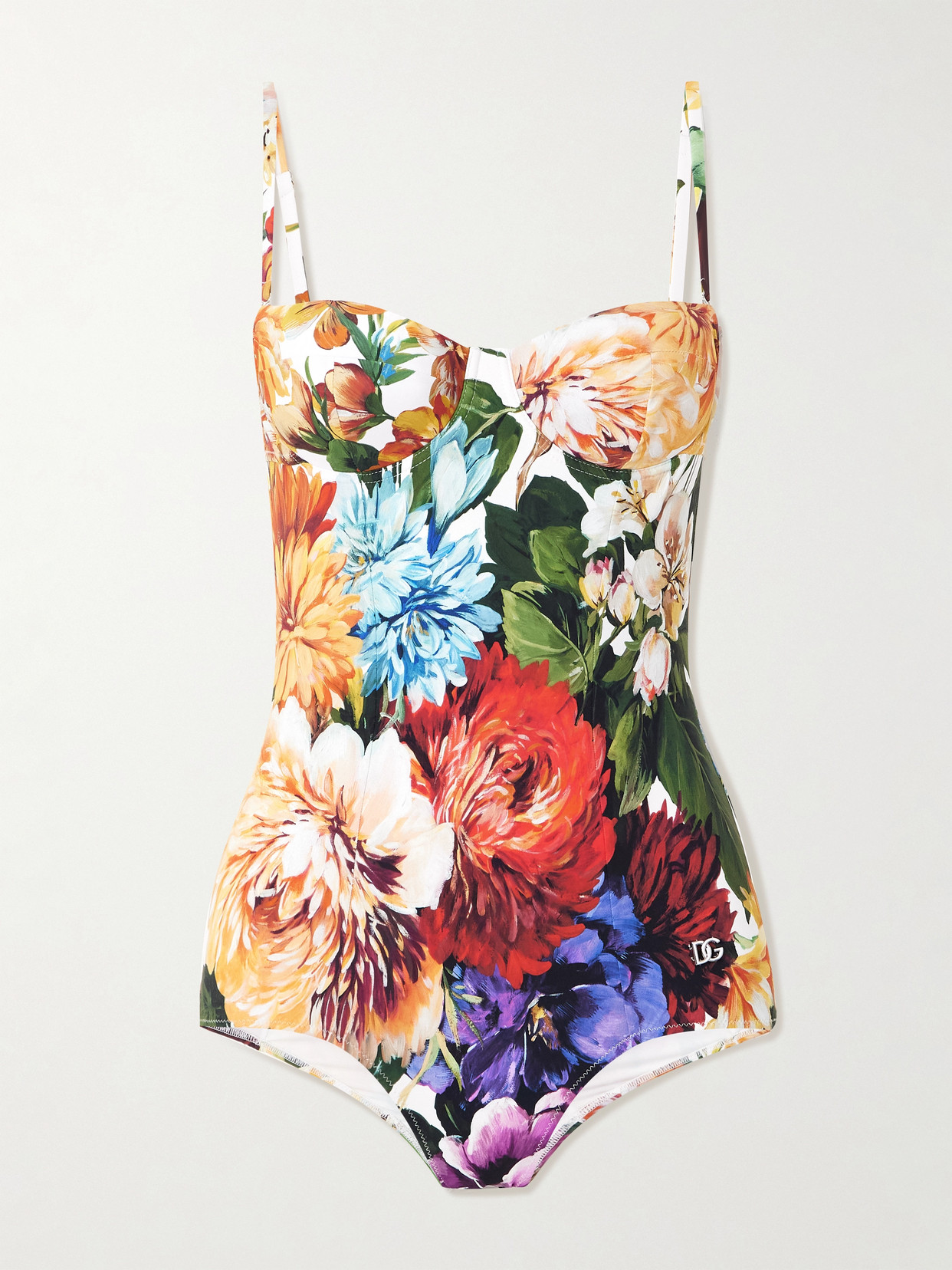 Dolce & Gabbana Floral Print Padded Swimsuit With Adjustable Straps In Multi
