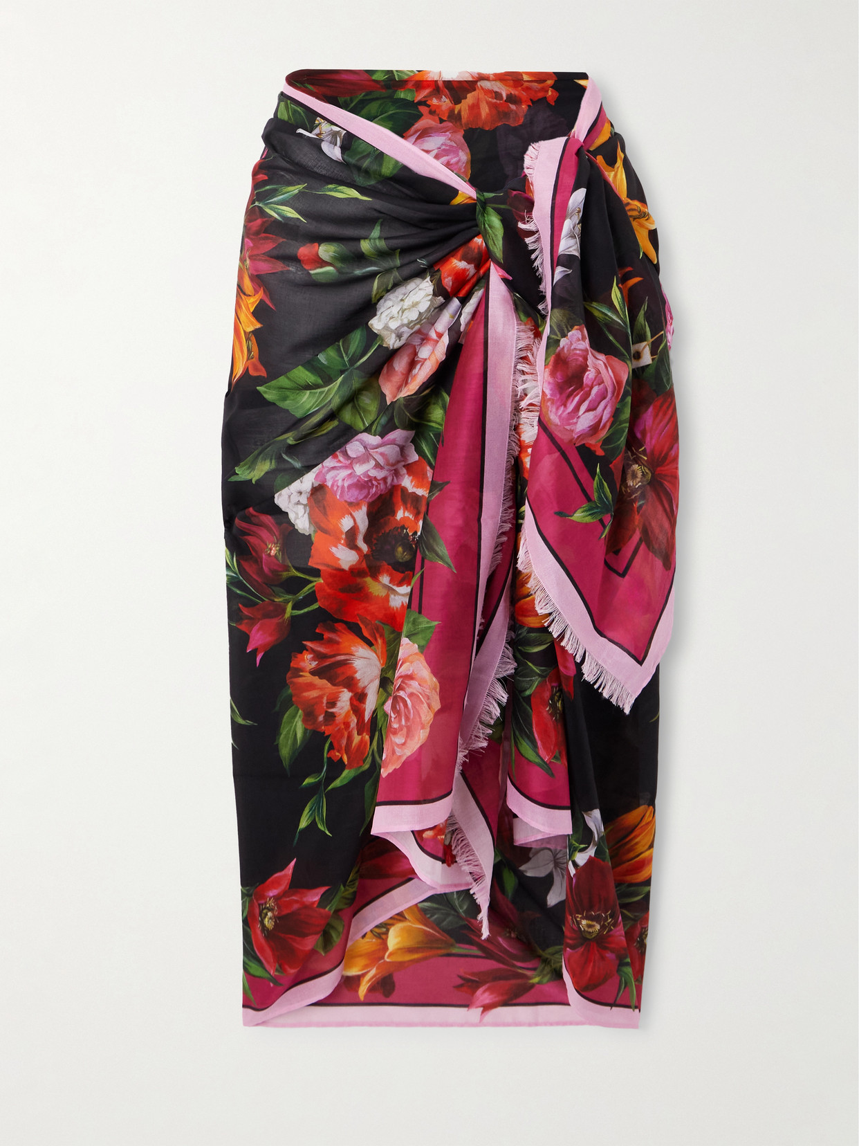 Dolce & Gabbana Frayed Floral-print Cotton-voile Pareo In Multi