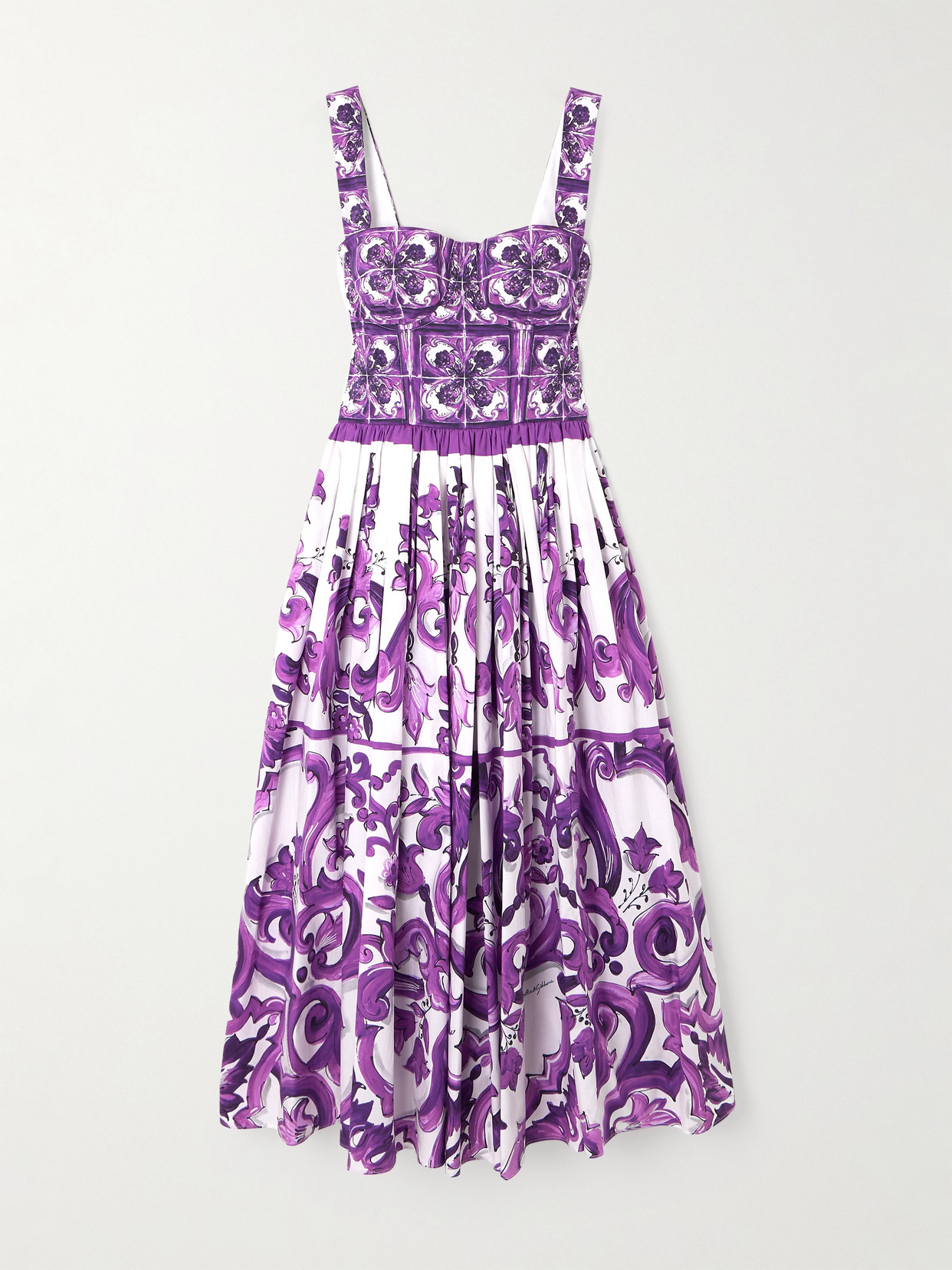 Dolce & Gabbana Women Cotton Midi Dress With Maiolica Print In Purple