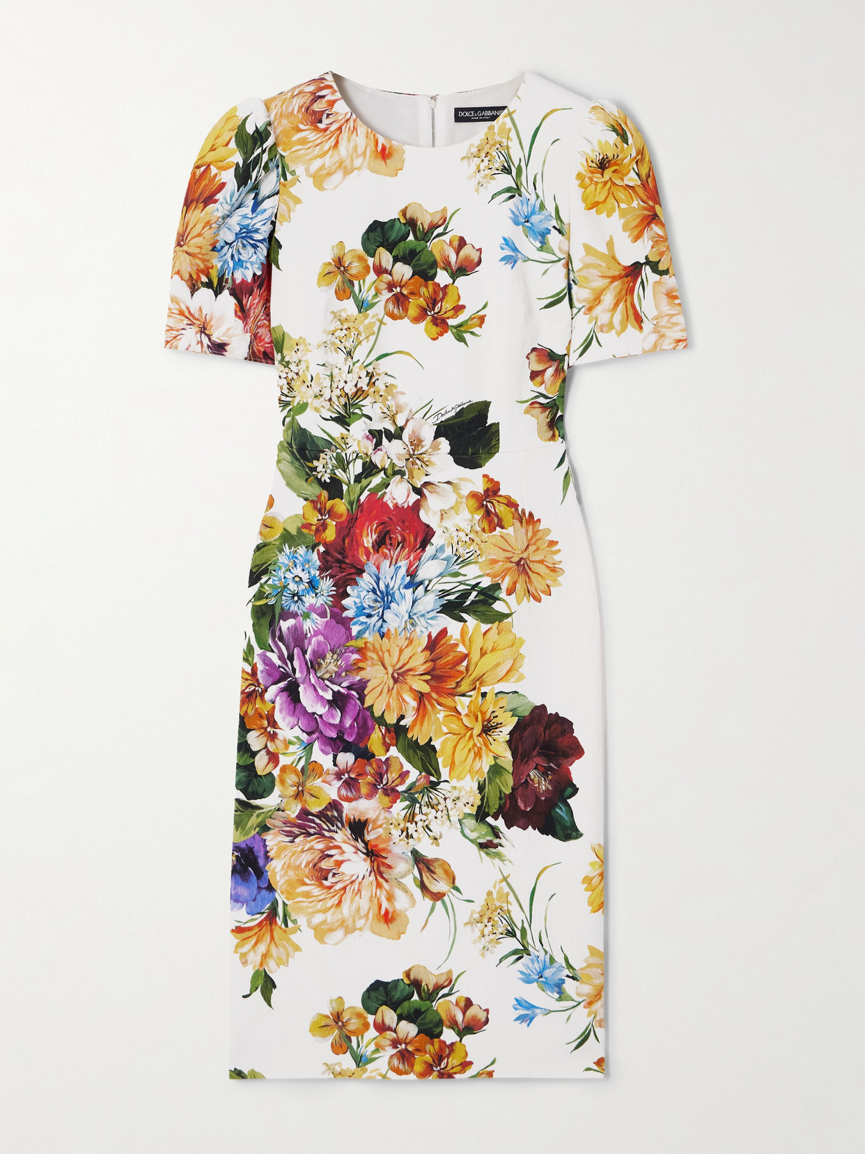 Dolce & Gabbana Floral-print Jacquard-knit Midi Dress In White