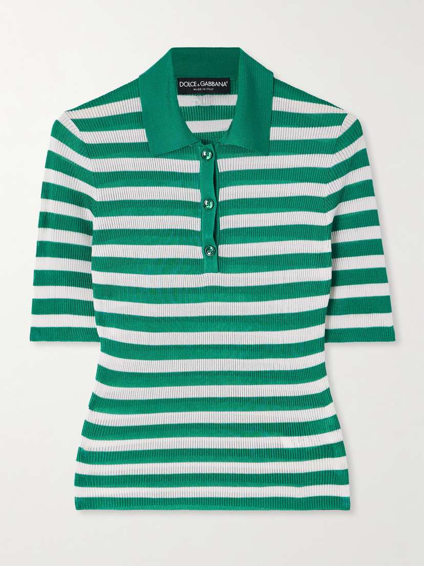 Dolce & Gabbana Striped Ribbed-knit Polo Shirt