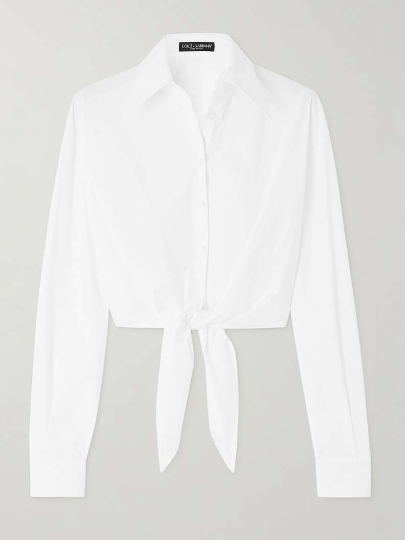 Dolce & Gabbana Cropped Tie-front Cotton-blend Poplin Shirt