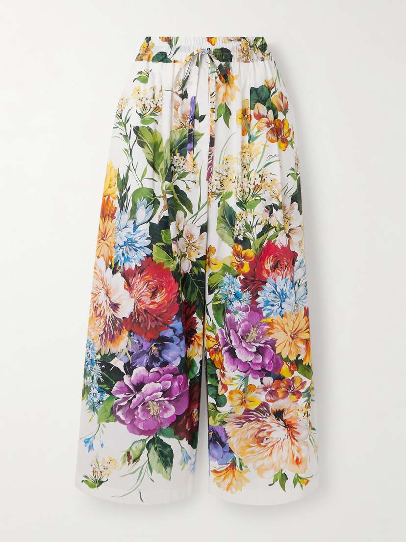 Dolce & Gabbana Floral-print Cotton-poplin Wide-leg Pants