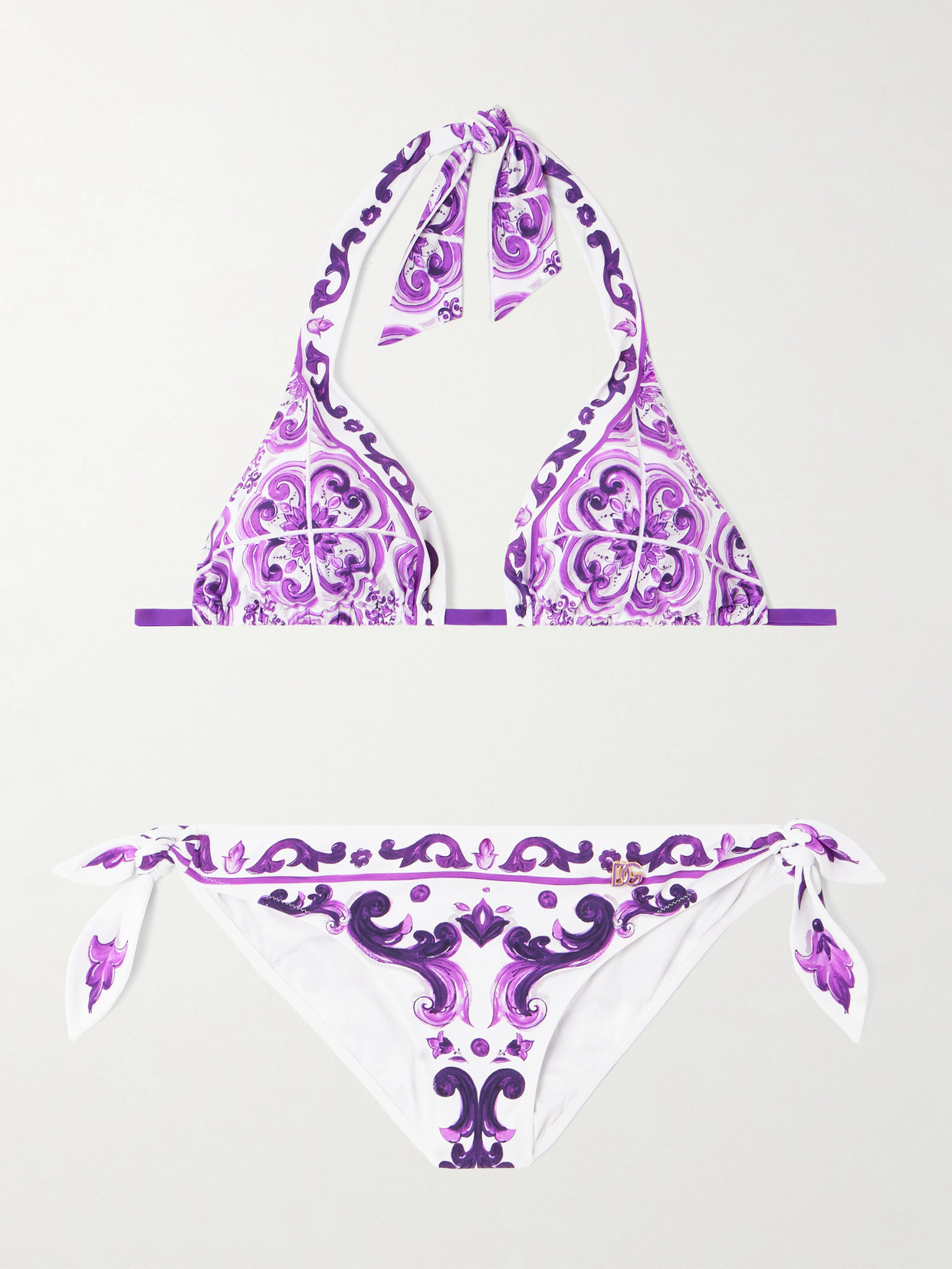 Dolce & Gabbana Printed Triangle Halterneck Bikini In Purple