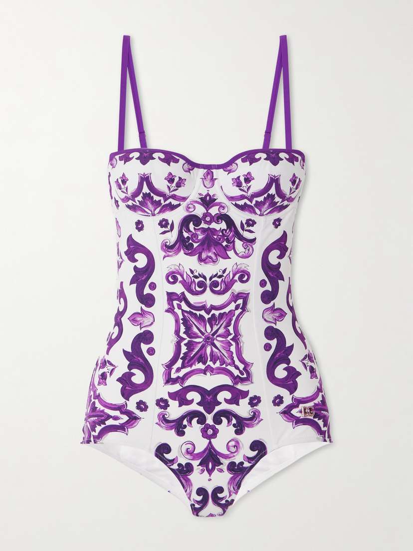 Dolce & Gabbana Majolica Viola Printed Swimsuit
