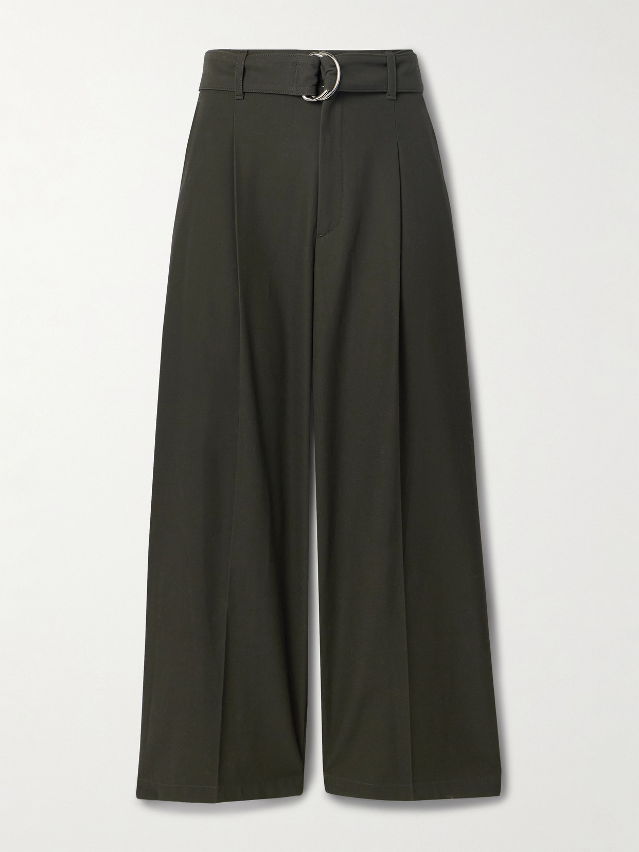 Maria Mcmanus Belted Pleated Organic Cotton-twill Pants In Green