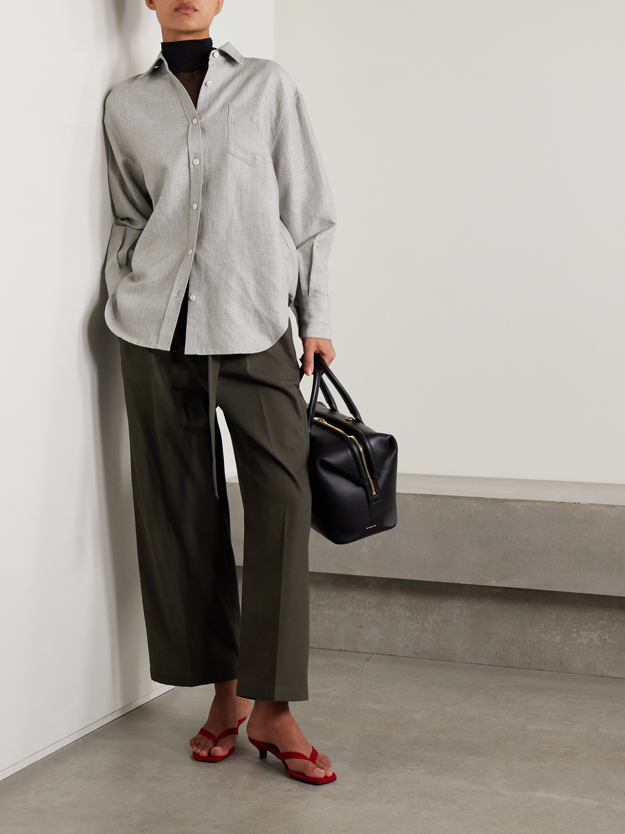 Maria Mcmanus Belted Pleated Organic Cotton-twill Pants In Green