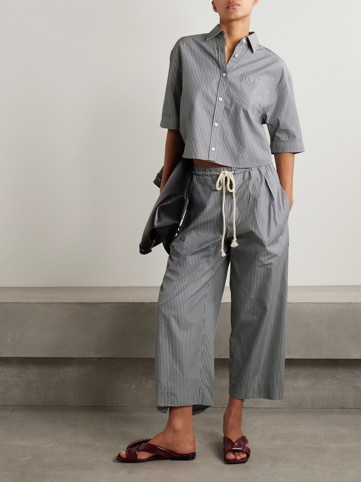 Cropped Striped Organic Cotton Shirt