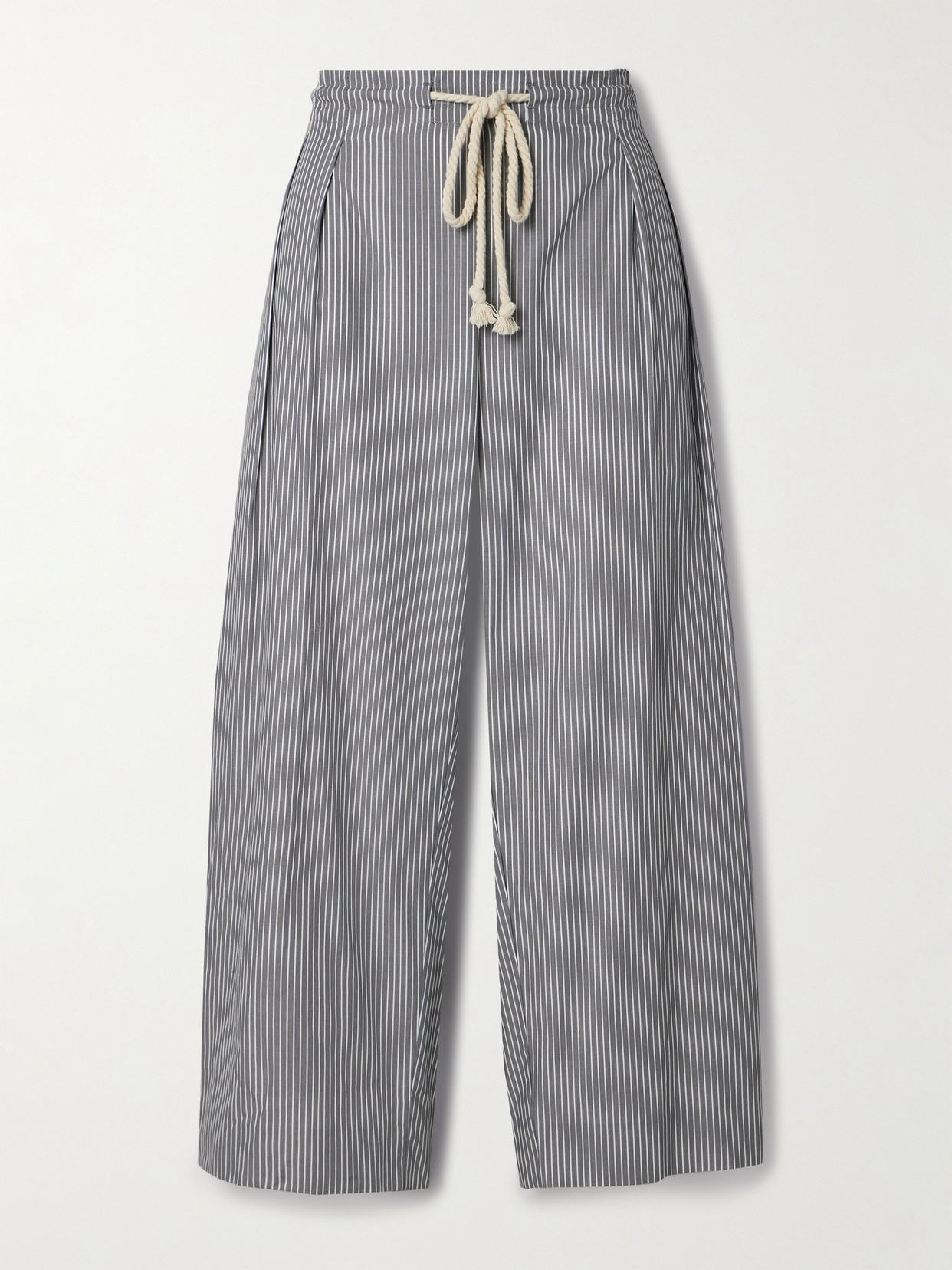 Maria Mcmanus Cropped Pleated Striped Organic Cotton Wide-leg Pants