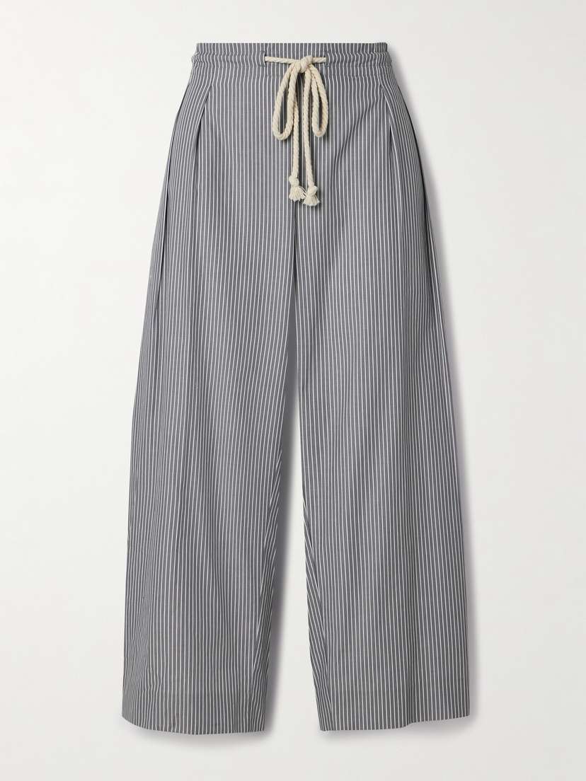 Maria McManus Cropped Pleated Striped Organic Cotton Wide-leg Pants