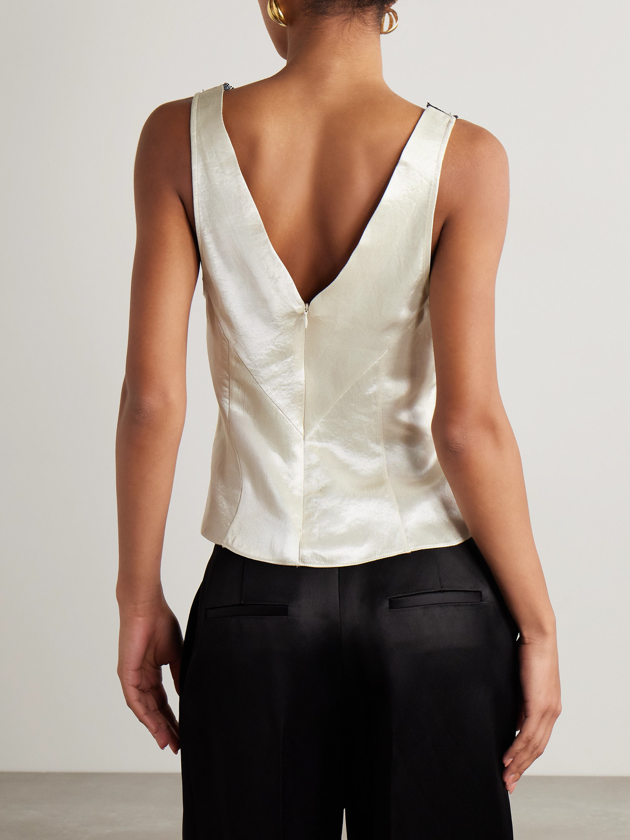 Maria Mcmanus Satin-twill And Corded Lace Camisole In Multi