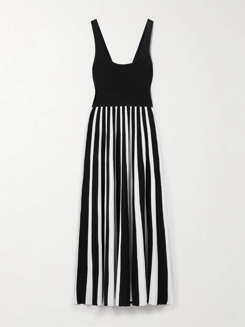 Maria McManus Striped Ribbed Pointelle-knit Midi Dress
