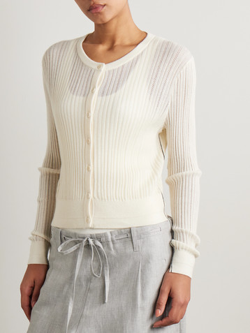 MARIA MCMANUS Ribbed pointelle-knit merino wool cardigan
