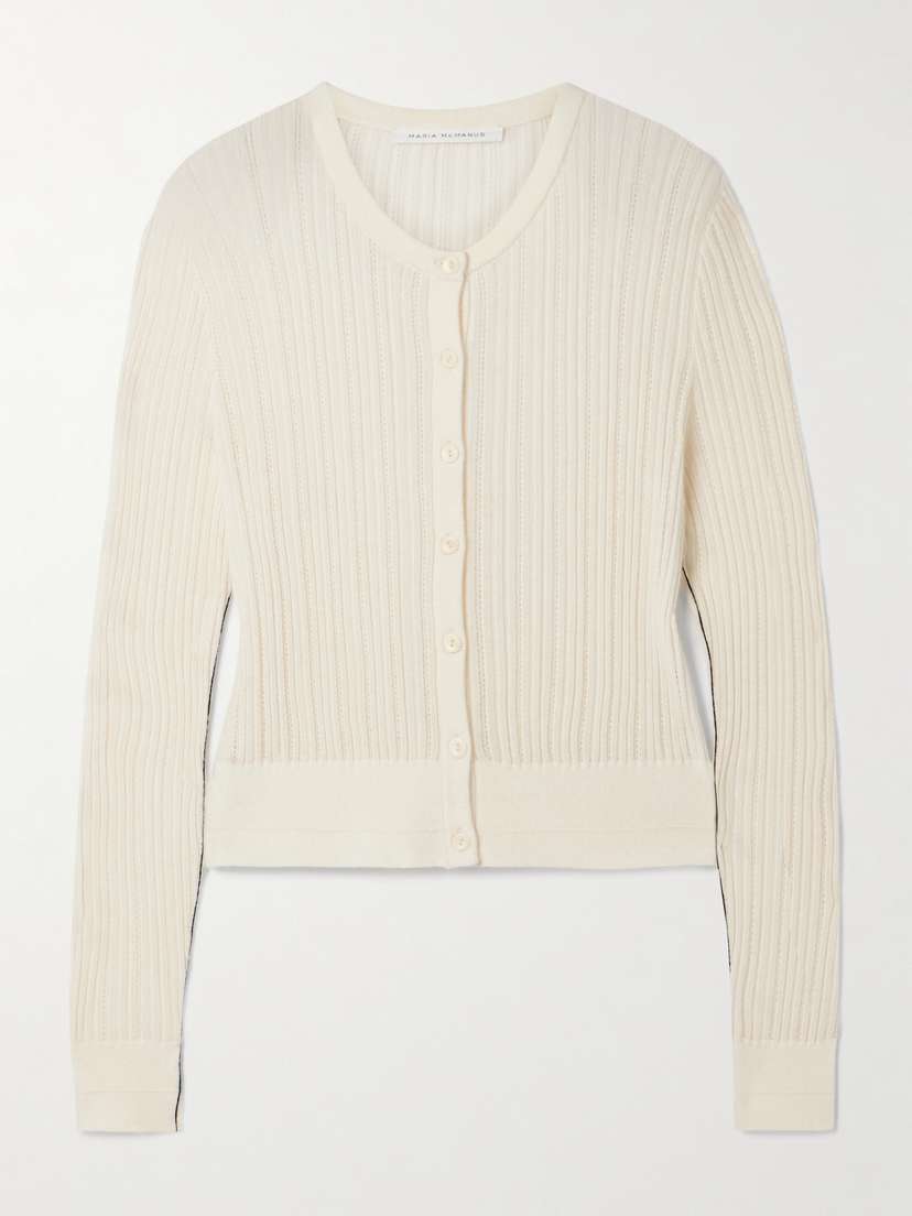 Maria McManus Ribbed Pointelle-knit Merino Wool Cardigan