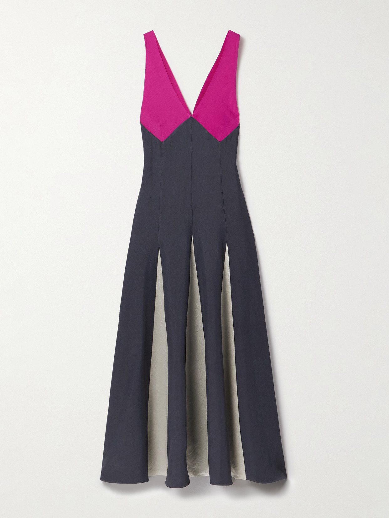 Maria Mcmanus Paneled Twill, Crepe De Chine And Satin Maxi Dress In Gray